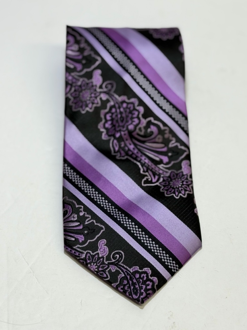 Bruno Conte Purple Striped Paisley‎ Tie - Classic Formal Accessory
